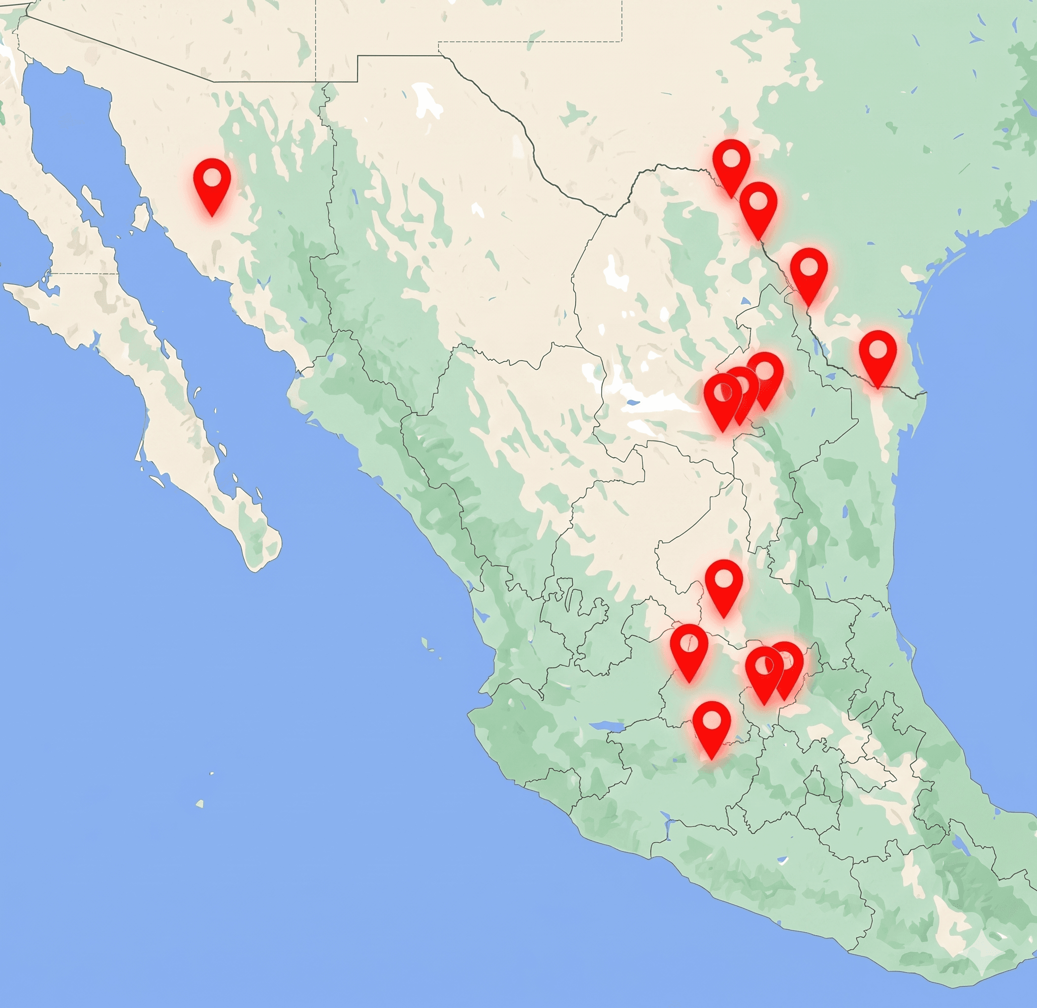 Mapa de cobertura de clientes en México.